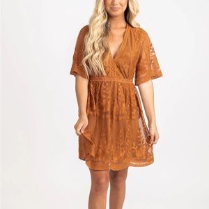 Burnt Orange Light my Fire Lace dress NWT